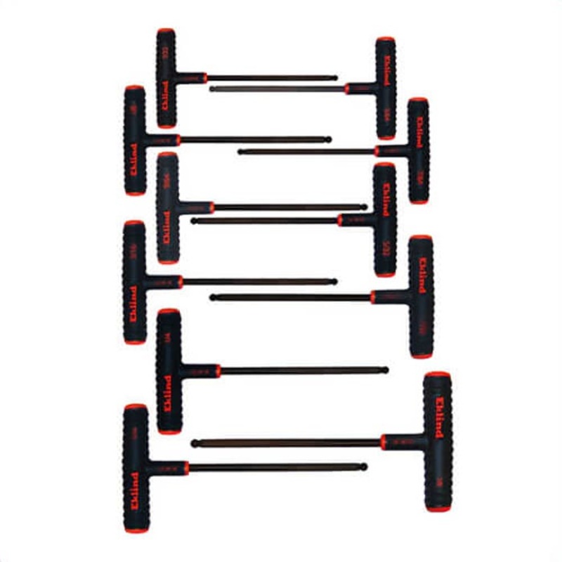 Eklind 60811 Power-T Long Key Set, 11 pc, 5/64 to 3/8 in Hex, T-Handle Handle, ANSI B18.3, Alloy Steel, Black Oxide
