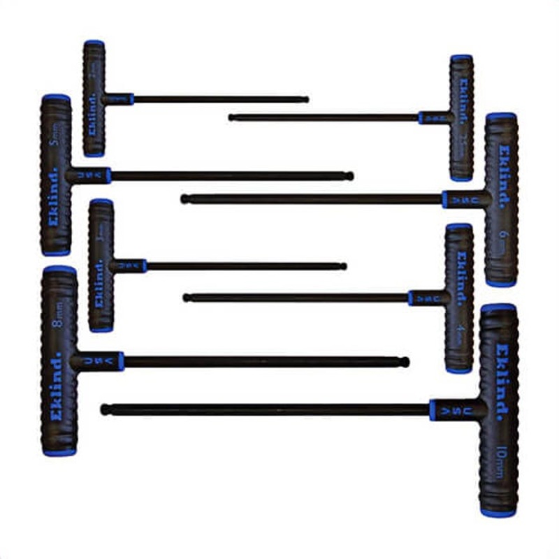Eklind 64808 Power-T Long Key Set with Holder, 8 pc, 2 to 10 mm Hex, T-Handle Handle, ANSI B18.3, Alloy Steel, Black Oxide