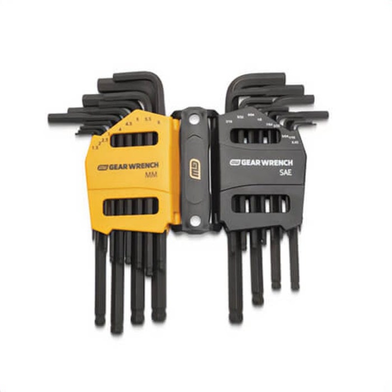 Gearwrench 83505 Long Arm Hex Key Set, 26 pc, 0.05 to 3/8 in, 1.5 to 10 mm Hex, Ball End Drive, ASME, Alloy Steel