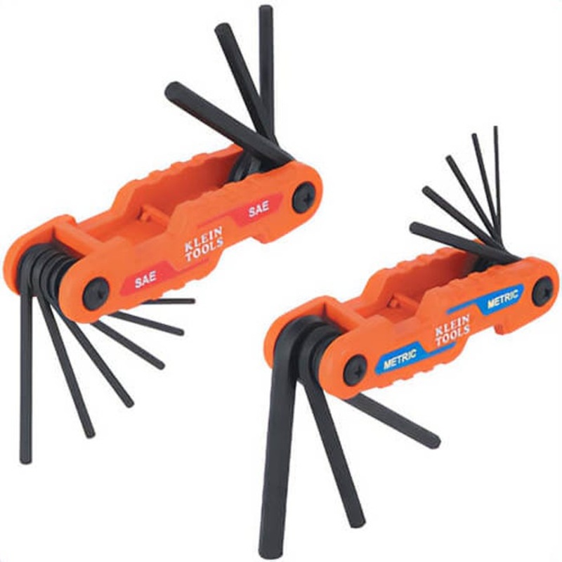 Klein 70542 Compact Folding Hex Key Set, SAE and Metric, CR-V Steel, Orange, 17 pc