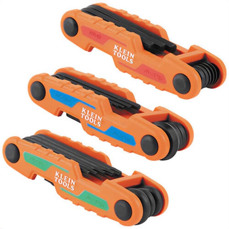 Klein 70543 Compact Folding Hex Key Set, 25-Key, SAE, Metric, Torx Sizes, 3 pc, Orange, CR-V Steel