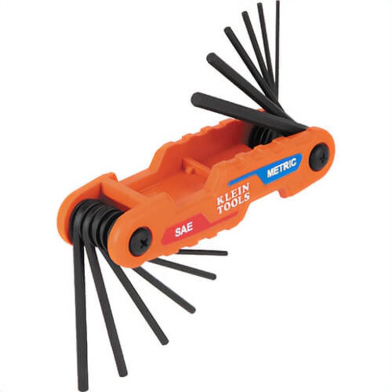 Klein 70590 Compact Folding Hex Key Set, 12-Key, SAE, Metric Sizes, Orange, CR-V Steel