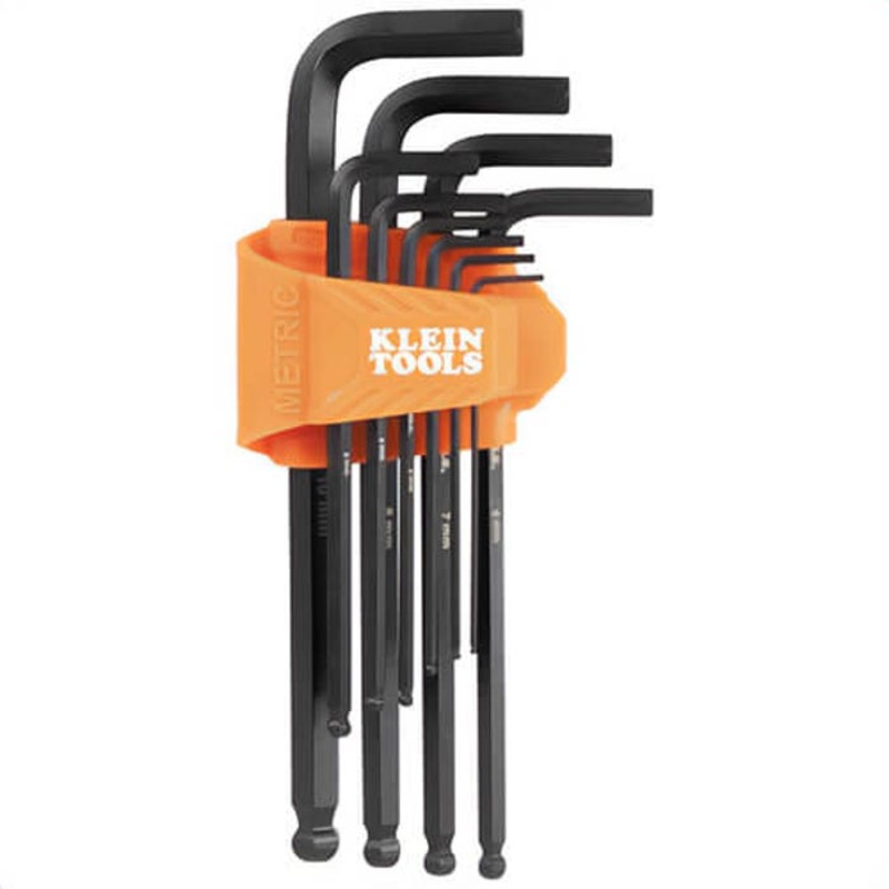 Klein BLS10M Standard Long Ball-End Hex Key Set, Metric, CR-V Steel, Orange, 10 pc