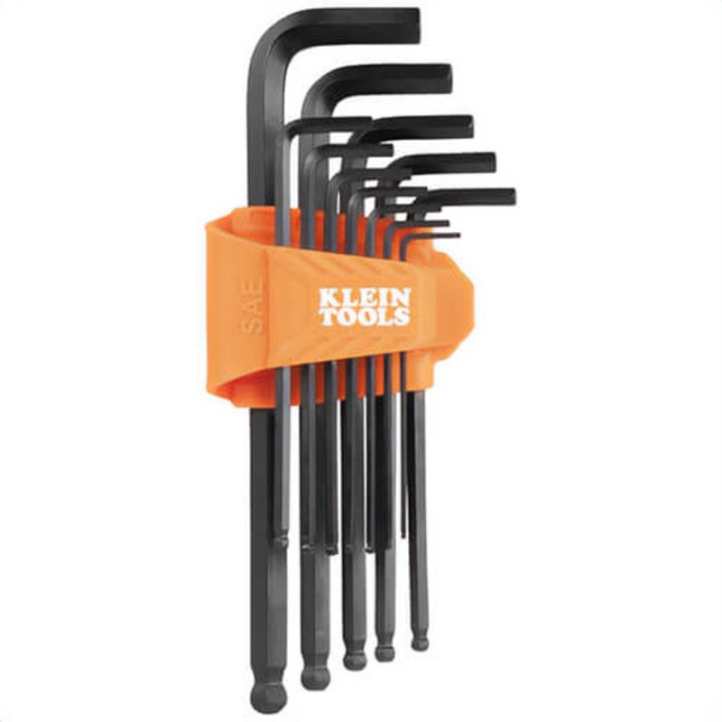 Klein BLS12 L-Style Ball-End Hex Key Wrench Set, SAE, Orange, CR-V Steel, 12 pc