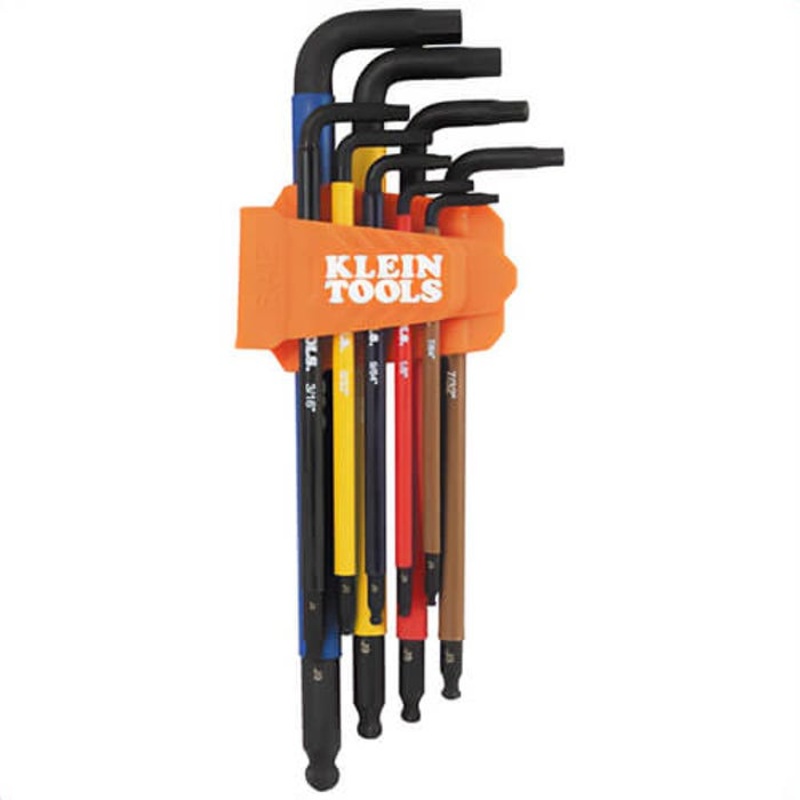 Klein BLS9 Color-Coded Extra-Long L Style Hex Key Caddy Set, SAE, Orange, 9 pc