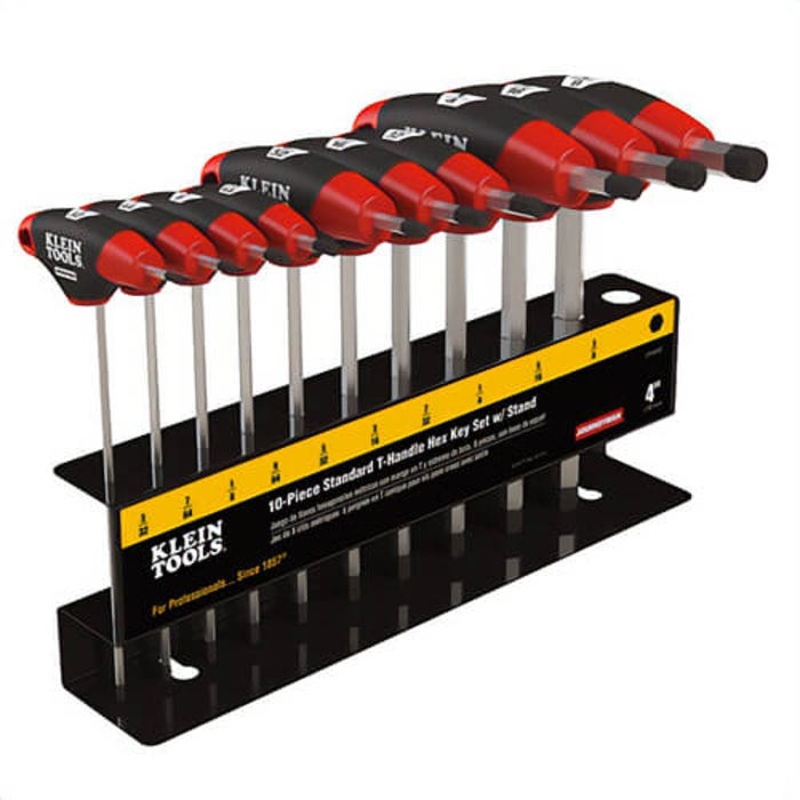 Klein Journeyman JTH410E Hex Key Set with Stand, 10 pcs, 3/32 to 3/8 in Hex, Soft Grip/T-Handle Handle, Metal