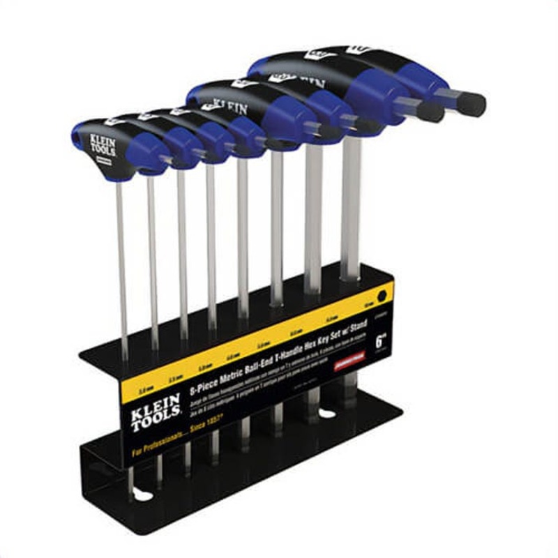 Klein Journeyman JTH68MB Ball End Hex Key Set with Stand, 8 pcs, 2 to 10 mm Hex, Soft Grip/T-Handle Handle, Steel