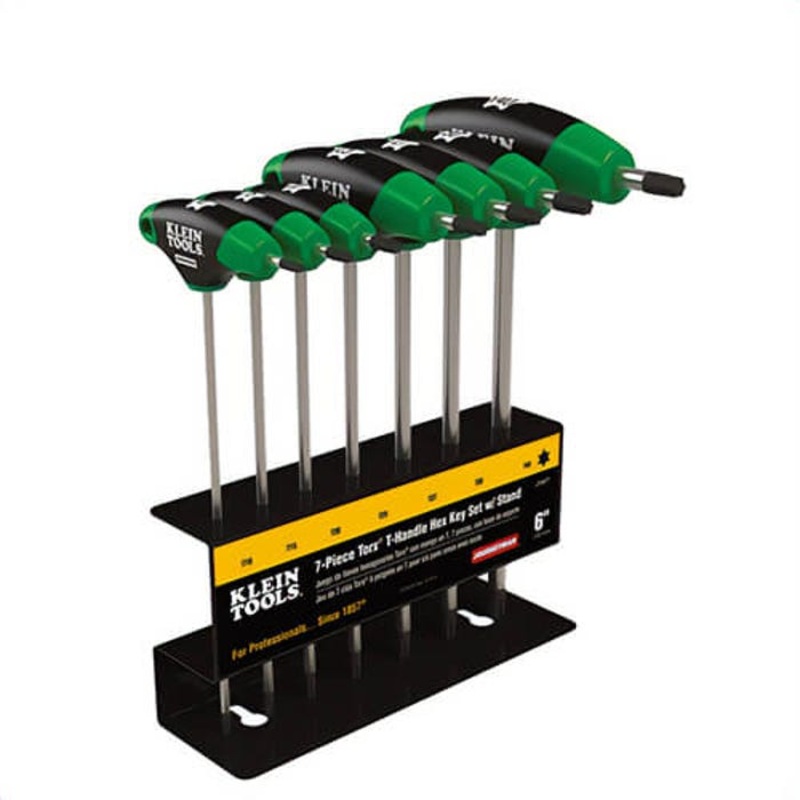 Klein JTH67T Torx Journeyman Hex Key Set with Stand, 7 pc, T10 to T40 Hex, Soft Grip/T-Handle Handle, Steel