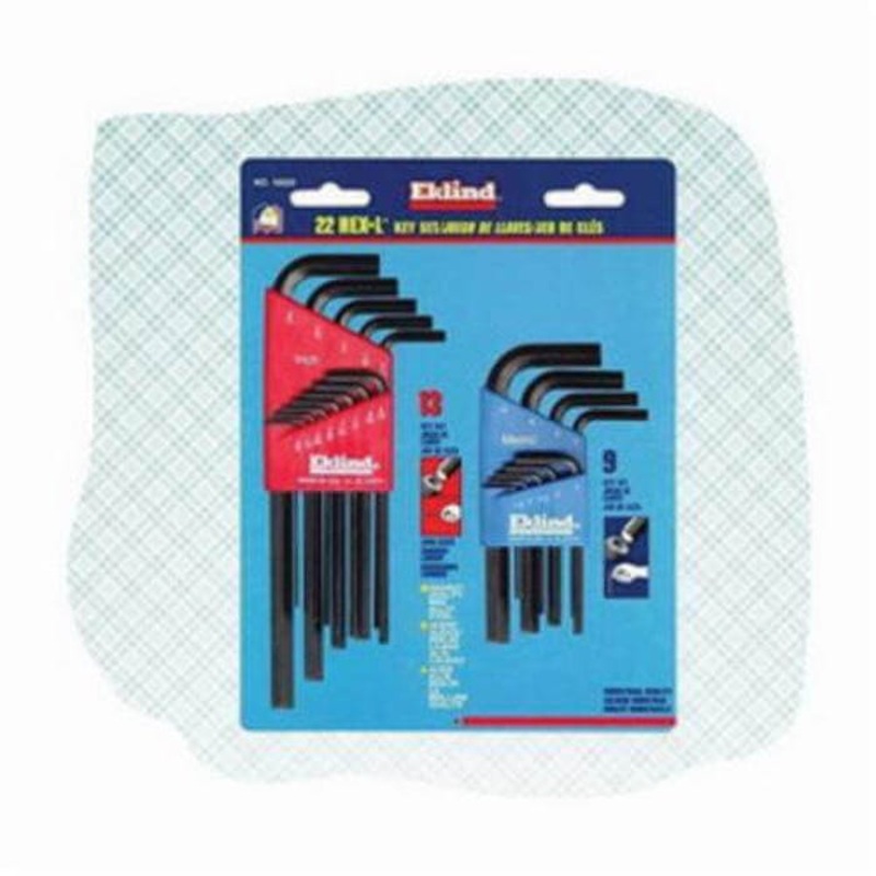 Eklind 10022 Hex-L Key Set, 22 pc, 0.05 to 0.375 in, 1.5 to 10 mm Hex, L-Handle, Alloy Steel, Black Oxide