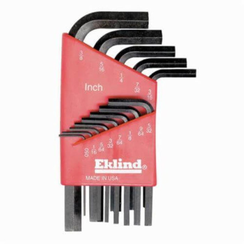 Eklind 10113 Hex-L Short Key Set, 13 pc, 0.05 to 0.375 in Hex, L-Handle, ANSI B18.3, Alloy Steel, Black Oxide