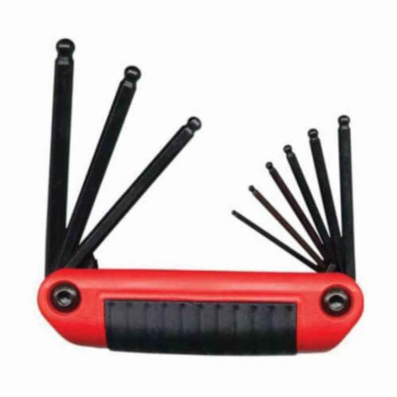 Eklind 25919 Ergo-Fold Short Key Set, 9 pc, Ergonomic Grip/Fold-Up Handle, ANSI B18.3, Alloy Steel, Black Oxide
