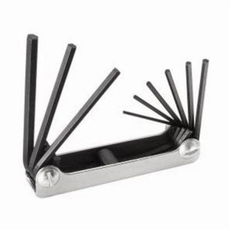 Klein 70591 2-Position Folding Key Set, 9 pc, 5/64 to 1/4 in Hex, Alloy Steel, Polished Chrome/Nickel Plated