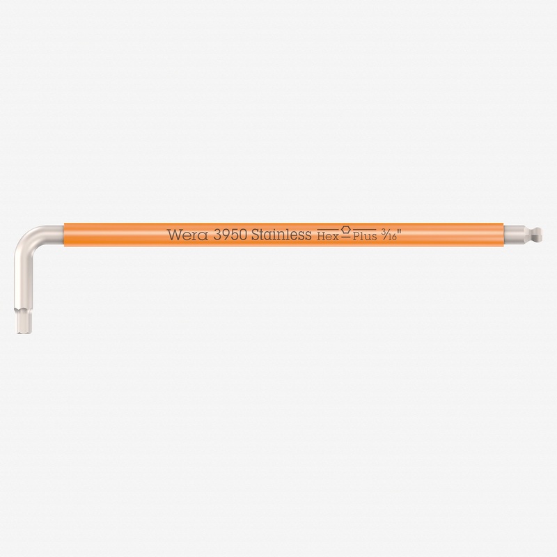 Wera 022854 Multicolor Hex-Plus Stainless L-key with Ball End, 3/16" x 154mm (Bright Orange)