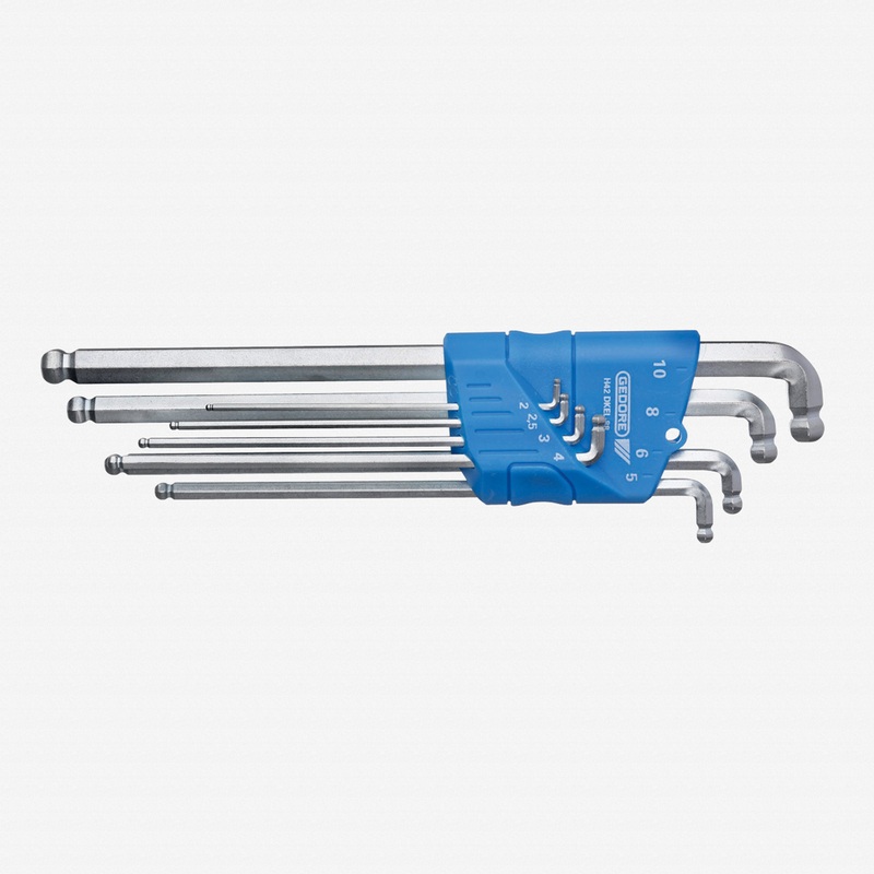 Gedore H 42 DKEL-88 Hexagon Allen key set XL, double ball end in holder 8 pcs 2-10mm