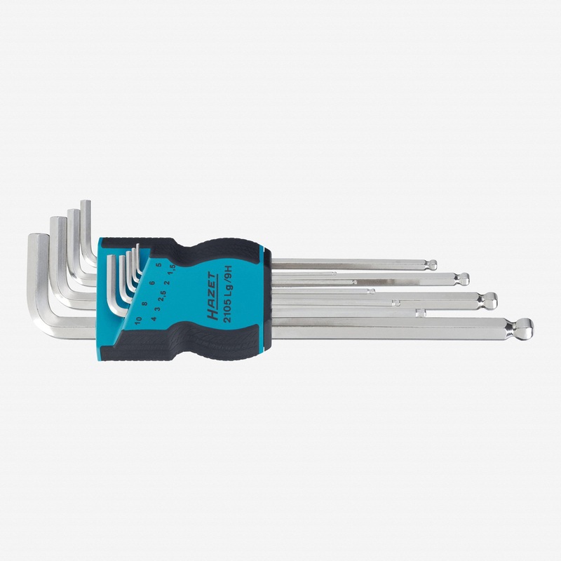 Hazet 2105LG/9H 9 Piece Metric Ball End Hex L-key Long Set in Holder