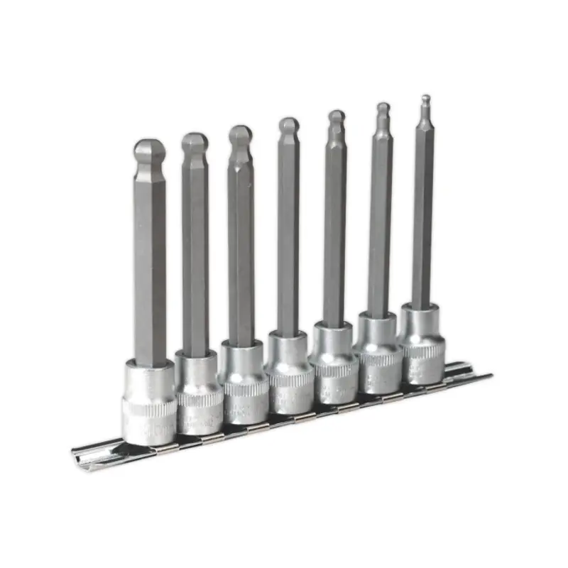Sealey Ball-End Hex Socket Bit Set 7pc Metric 3/8"Sq Drive 100mm