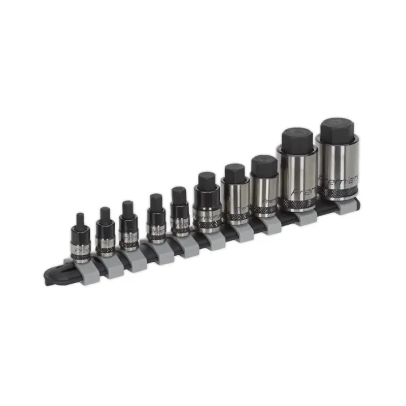 Sealey Hex Socket Bit Set 10pc Stubby 1/4", 3/8" & 1/2"Sq Drive Black Series