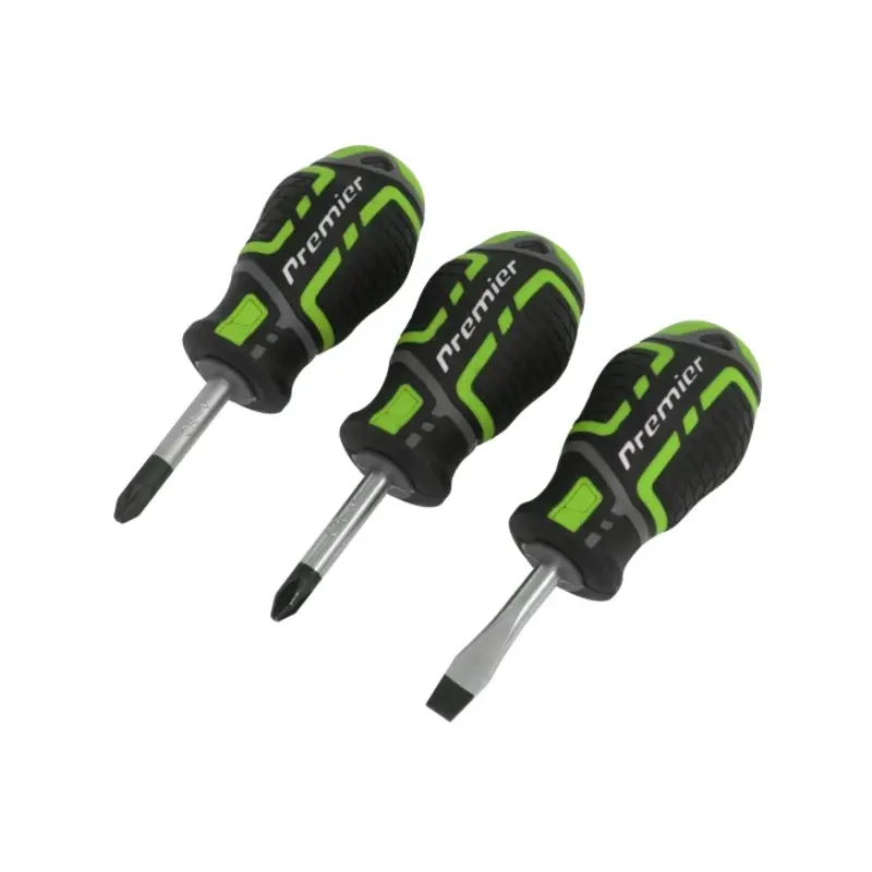Sealey Screwdriver Set 3pc GripMAX Stubby - Hi Vis