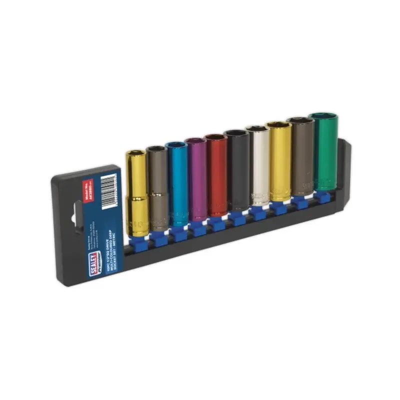Sealey Multi-Coloured Socket Set 10pc 1/2"Sq Drive 6pt Deep WallDrive Metric