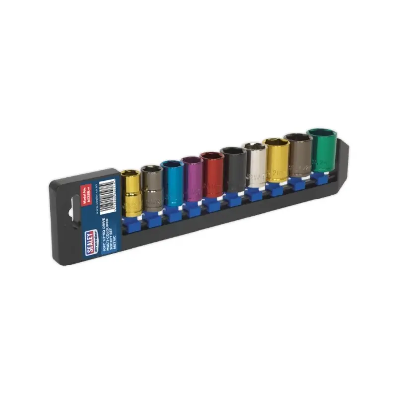 Sealey Multi-Coloured Socket Set 10pc 1/2"Sq Drive WallDrive Metric