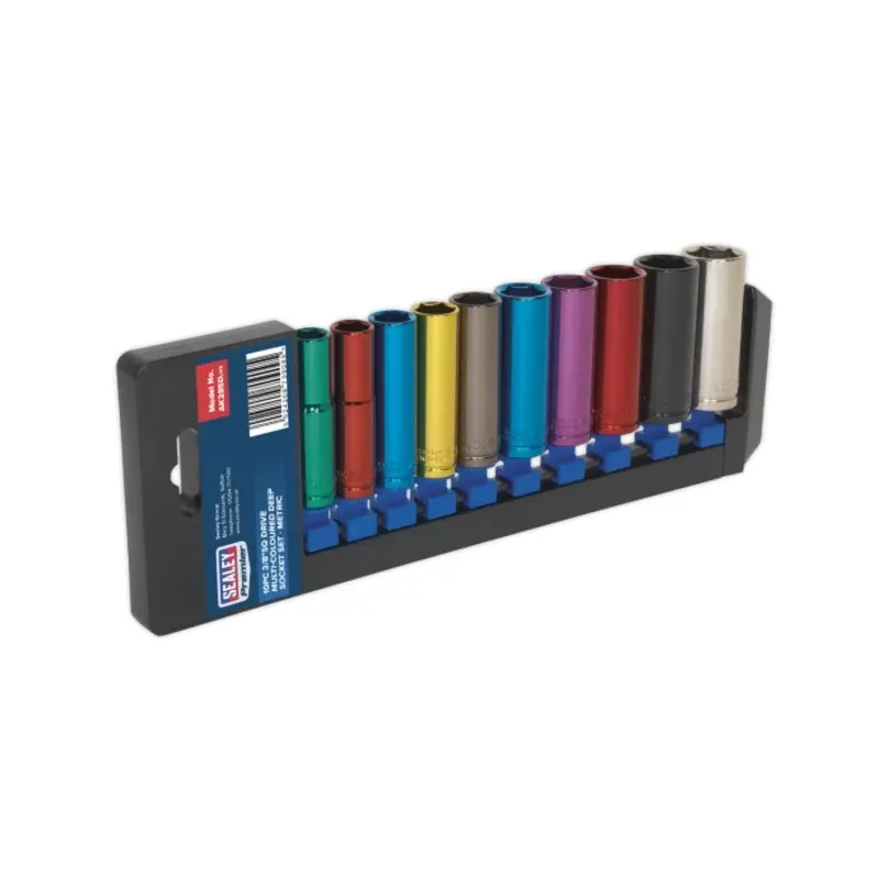 Sealey Multi-Coloured Socket Set 10pc 3/8"Sq Drive 6pt Deep WallDrive Metric