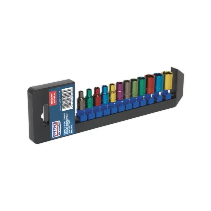 Sealey Multi-Coloured Socket Set 12pc 1/4"Sq Drive 6pt WallDrive Metric