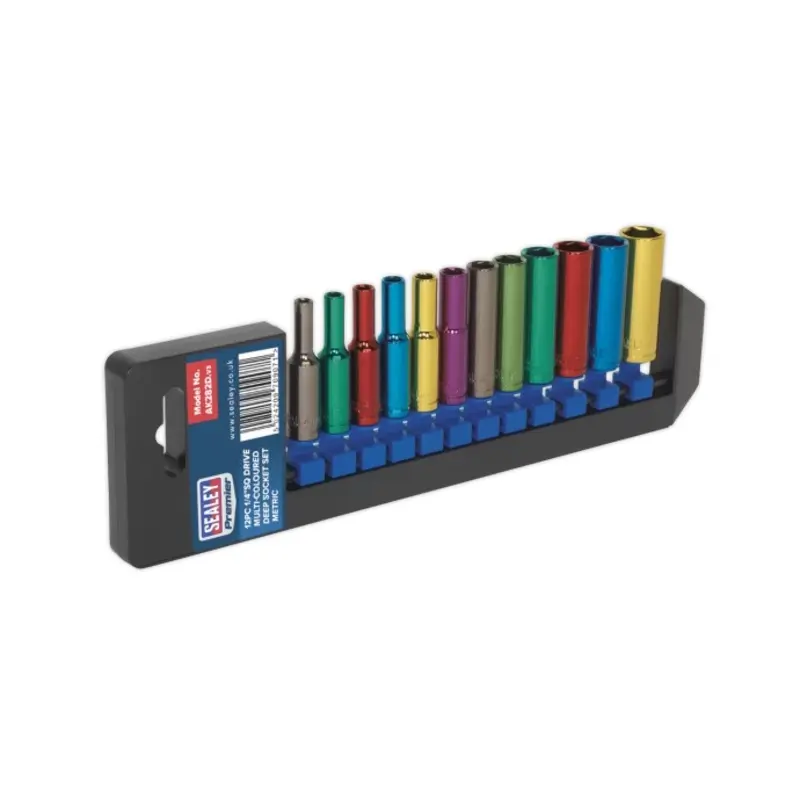 Sealey Multi-Coloured Socket Set 12pc 1/4"Sq Drive Deep WallDrive Metric