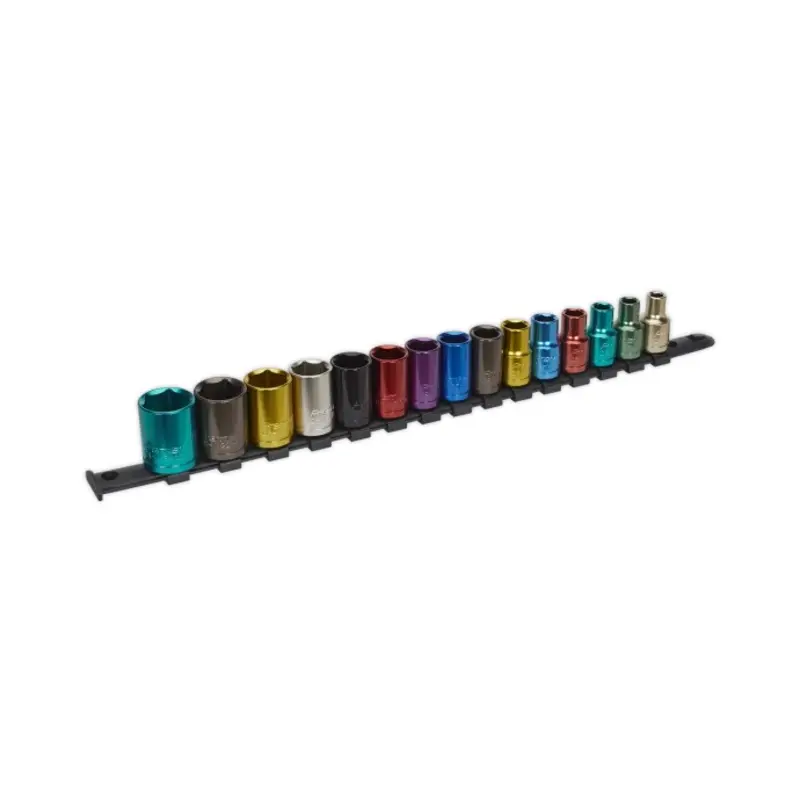 Sealey Multi-Coloured Socket Set 15pc 1/2"Sq Drive 6pt WallDrive Metric