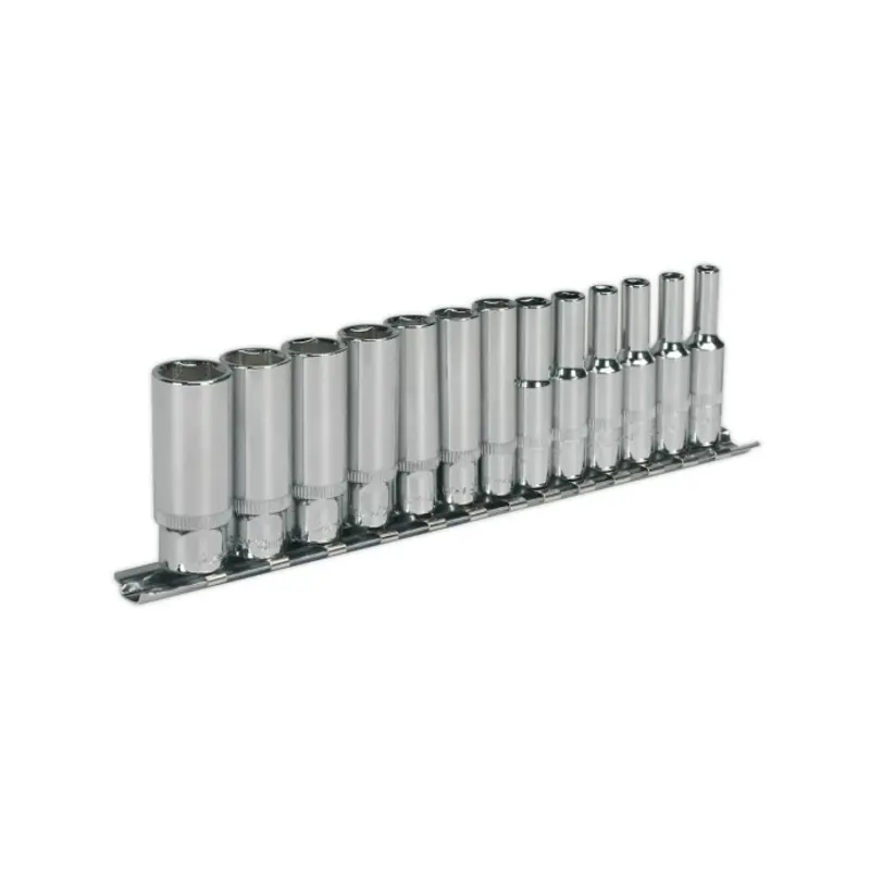 Sealey Socket Set 13pc 1/4"Sq Drive Deep WallDrive Metric