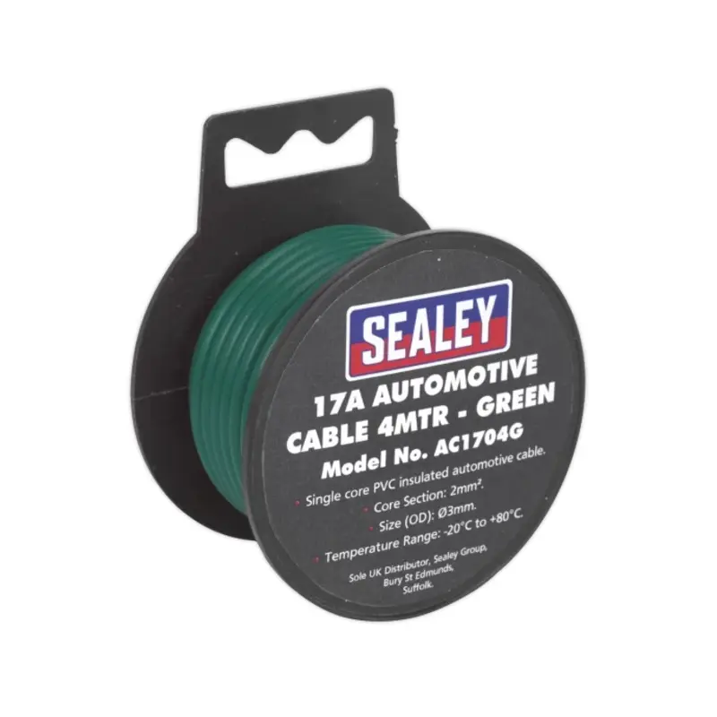 Sealey Automotive Cable Thick Wall 17A 4m Green