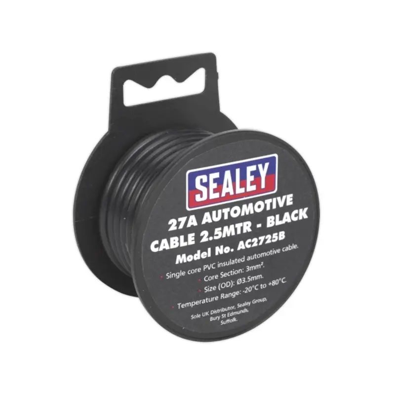 Sealey Automotive Cable Thick Wall 27A 2.5m Black