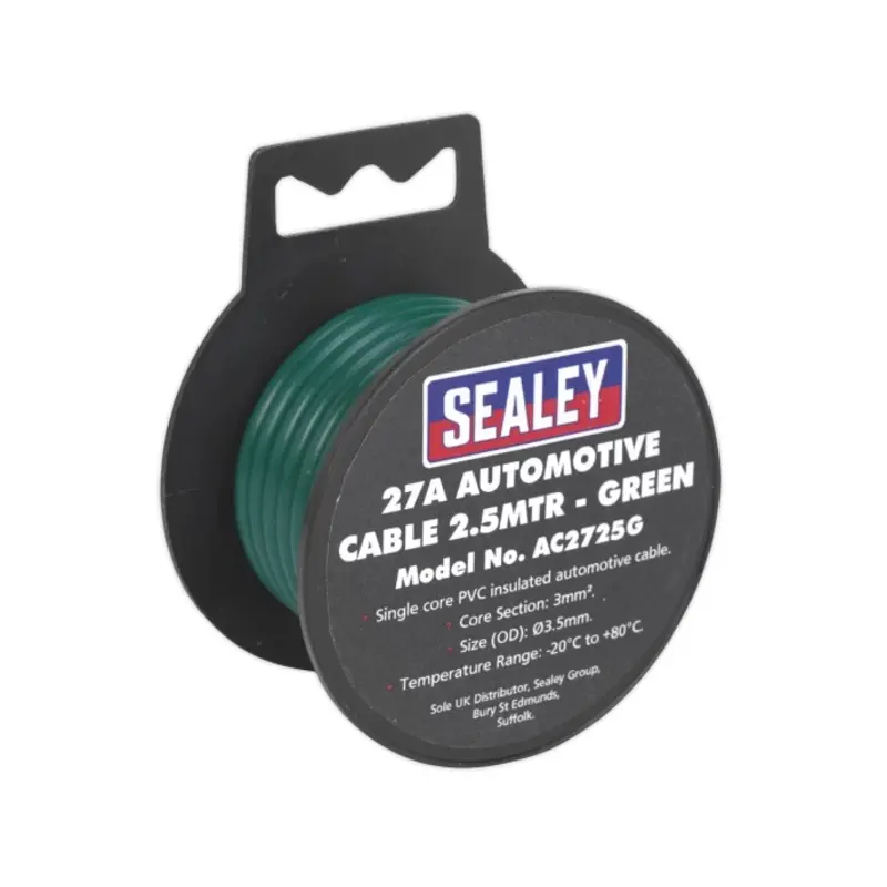 Sealey Automotive Cable Thick Wall 27A 2.5m Green