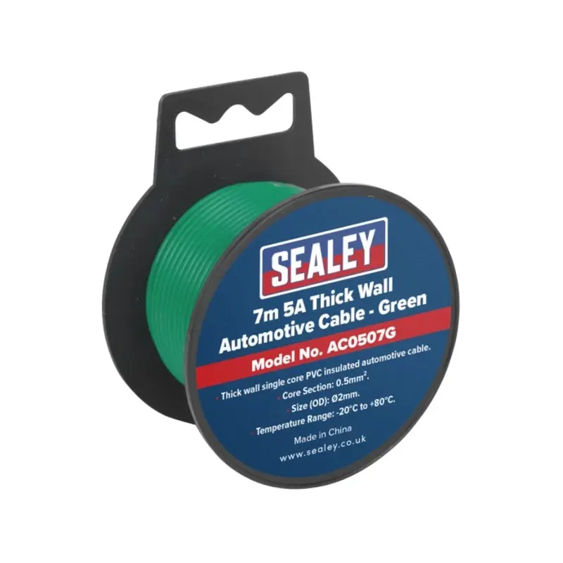Sealey Automotive Cable Thick Wall 5A 7m Green