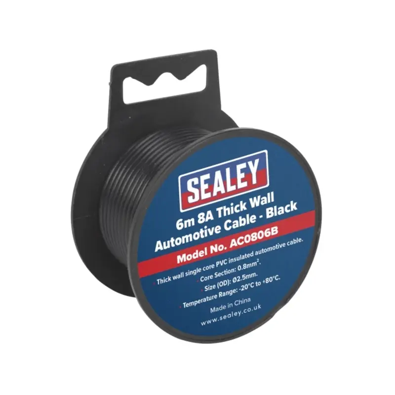 Sealey Automotive Cable Thick Wall 8A 6m Black