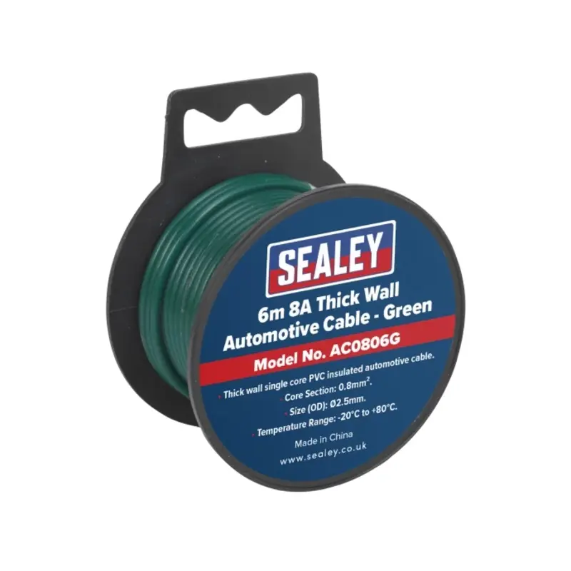 Sealey Automotive Cable Thick Wall 8A 6m Green