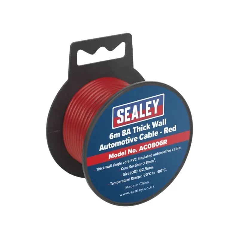 Sealey Automotive Cable Thick Wall 8A 6m Red
