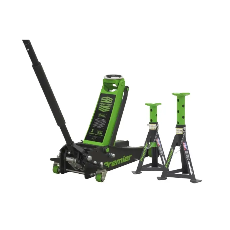 Sealey Trolley Jack 3 Tonne & Axle Stands (Pair) 3 Tonne per Stand Combo