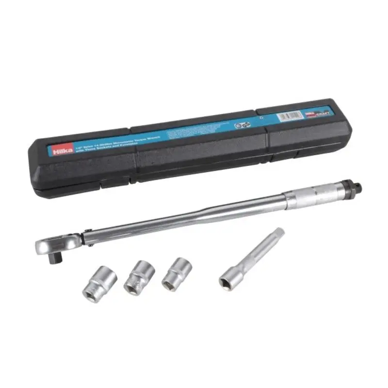 Hilka 1/2 Drive 28-210Nm Micrometer Torque Wrench with Three Sockets and Extension