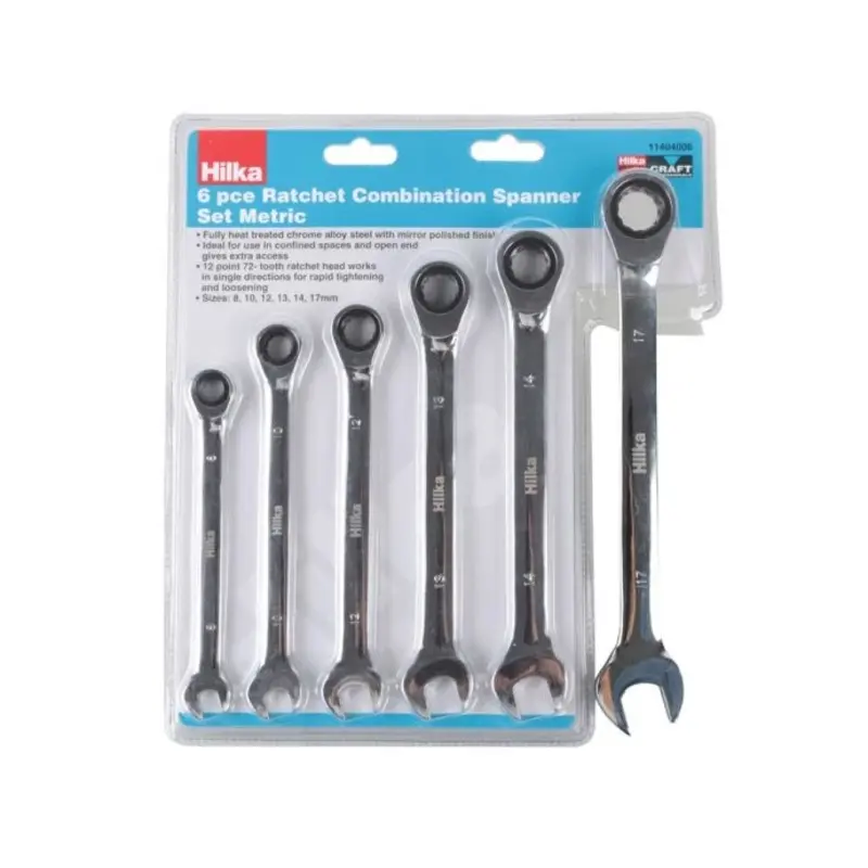 Hilka 6 pce Ratchet Combination Spanner Set Metric Pro Craft