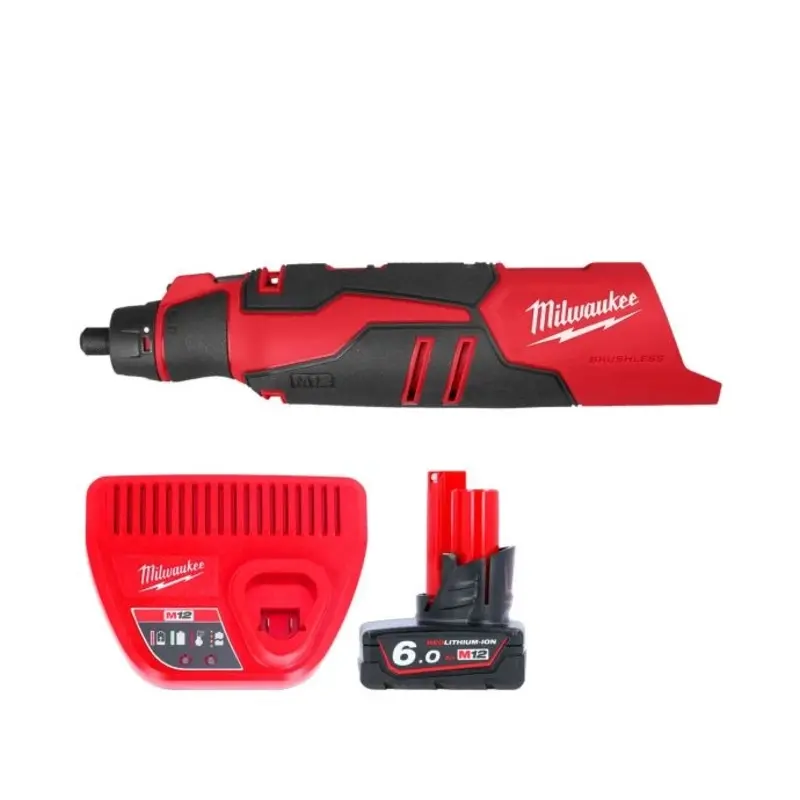 Milwaukee M12BLROT 12V Cordless Brushless Rotary Tool With 1 x 6.0Ah Battery & Charger