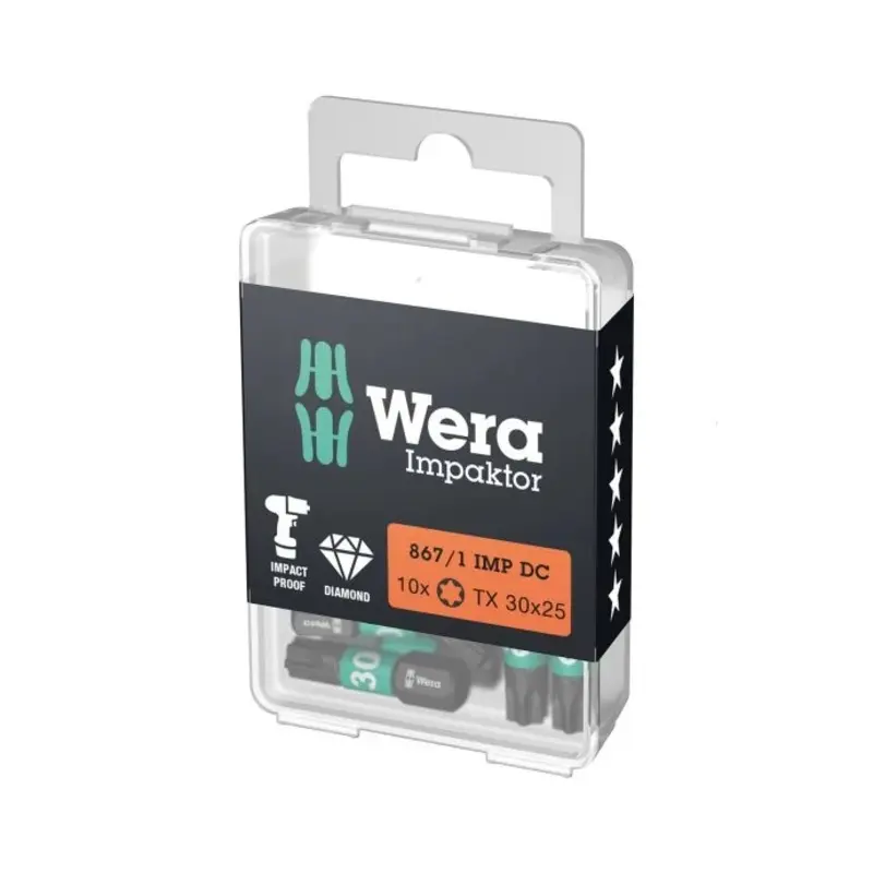 Wera 05057626001 867/1 Impaktor TX30 x 25mm Torx Screwdriver Bits - Pack of 10
