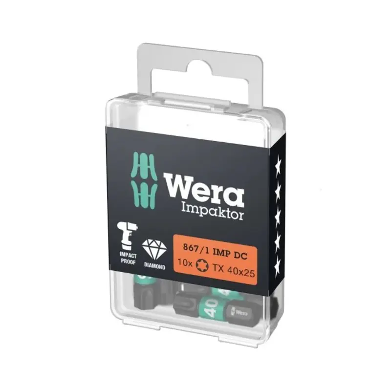 Wera 05057627001 867/1 Torx Impaktor Screwdriver Insert Bits TX40 x 25mm - Pack of 10