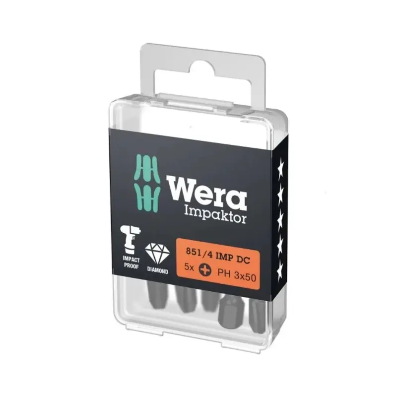 Wera 05057657001 851/4 50mm PH3 Impaktor Screwdriver Bit - Pack of 5