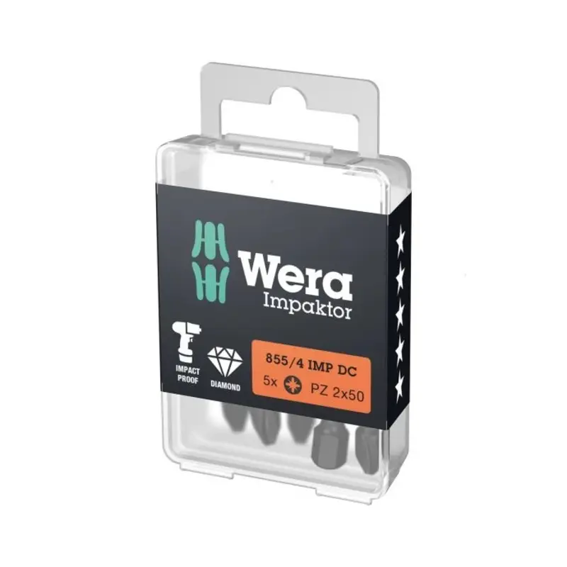 Wera 05057661001 855/4 PZ2 Impaktor Pozidriv Screwdriver Bit 50mm - Pack of 5
