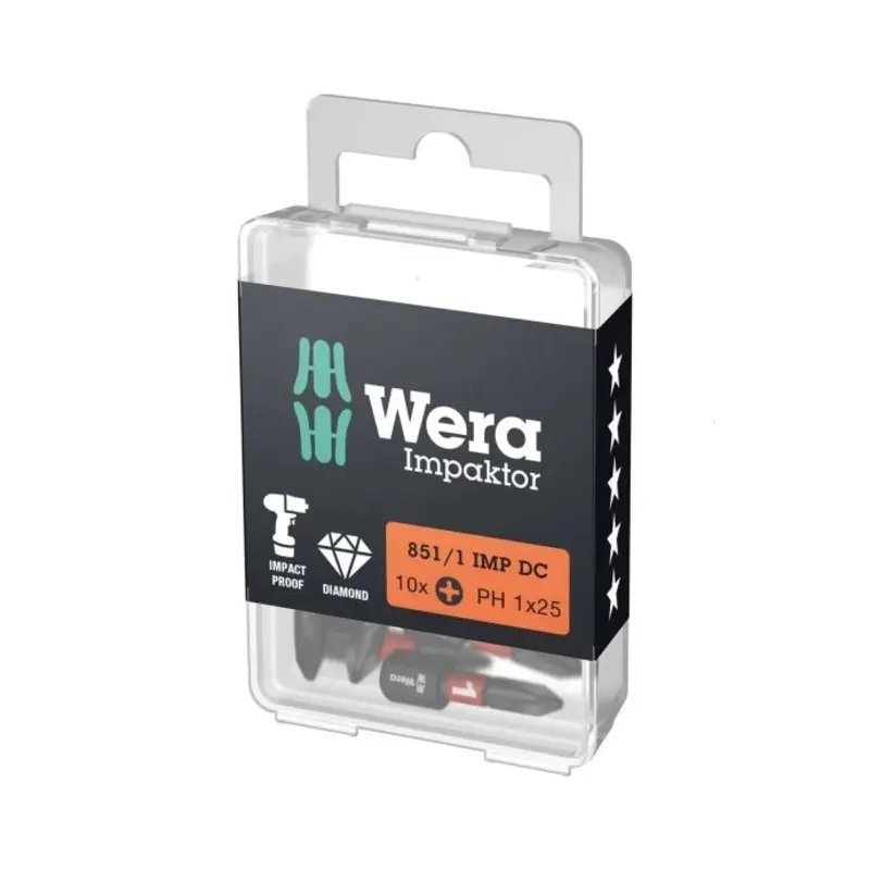 Wera 851/1 IMP DC PH1 DIY Impaktor Insert Bits Phillips 25mm Pack of 10 -  05057615001