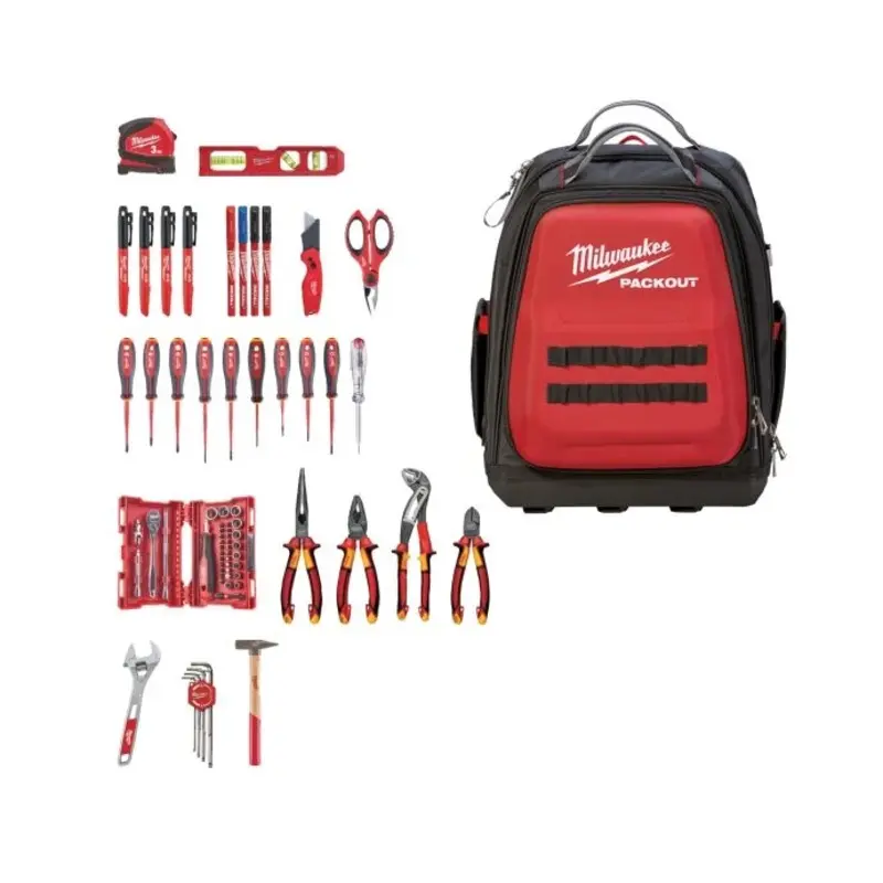 Milwaukee 4932498407 76 Piece Electrician Hand Tool Set With PACKOUT Backpack