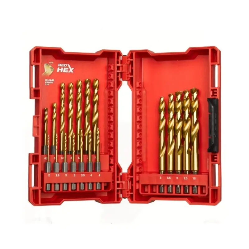 Milwaukee 4932493866 Shockwave Red Hex HSS-TIN 19 Pieces Metal Drill Bit Set