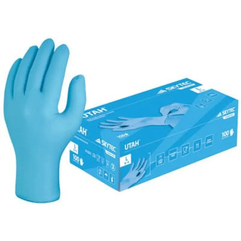Skytec Size 9/L Utah Nitrile Disposable Hand Protection Gloves - Blue - Box of 100