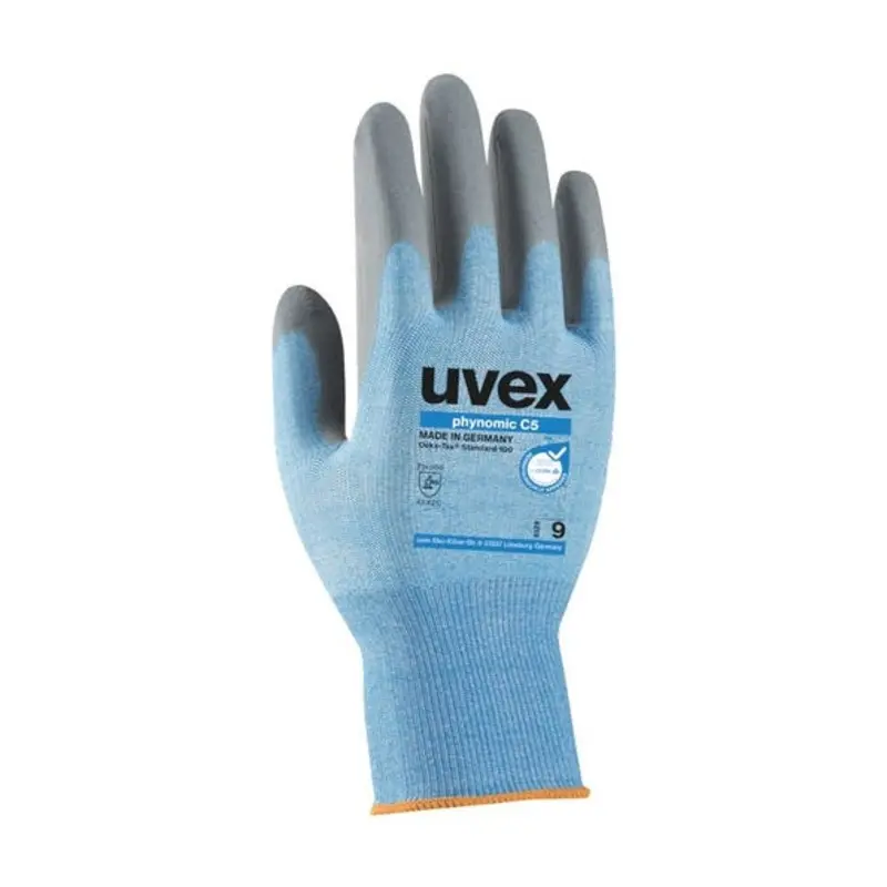 UVEX Size 9/L Phynomic C5 Aqua-Polymer Foam Cut Protection Gloves - Blue/Grey
