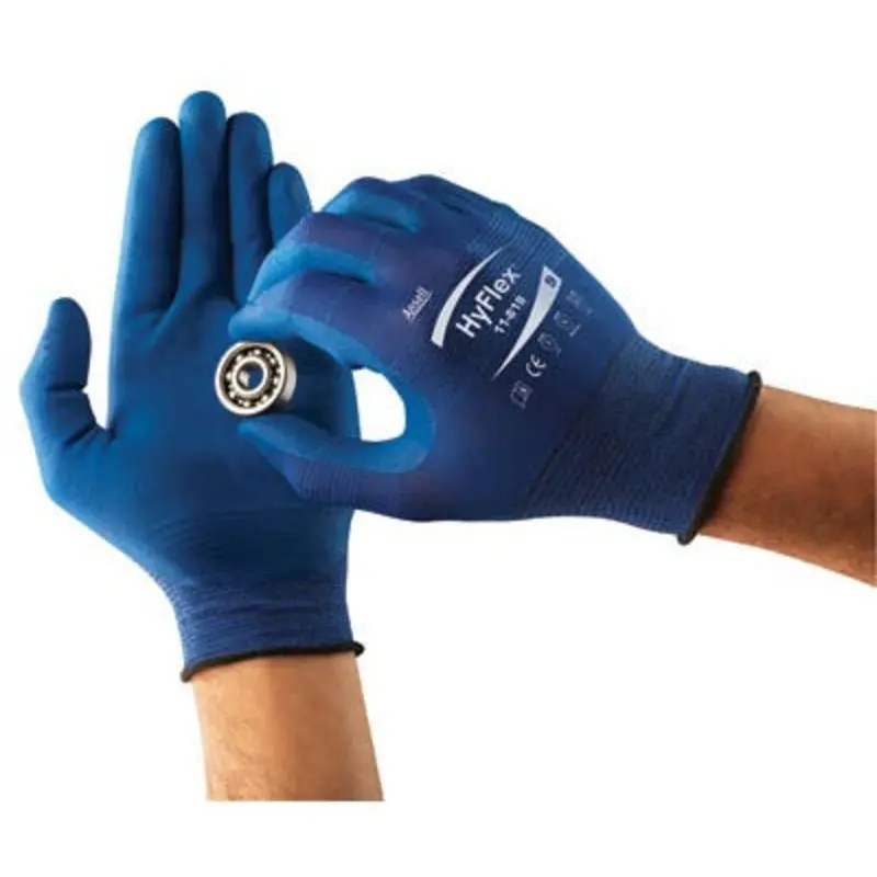 Ansell Size 9/L - HyFlex 11-818 Foam Nitrile Mechanical Gloves - Dark Blue/Blue